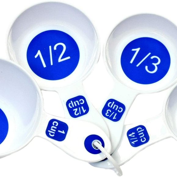 Chef Craft Select Plastic Measuring Cups 1/4, 1/3, 1/2, and 1 cup White and Blue - Picture 2 of 4